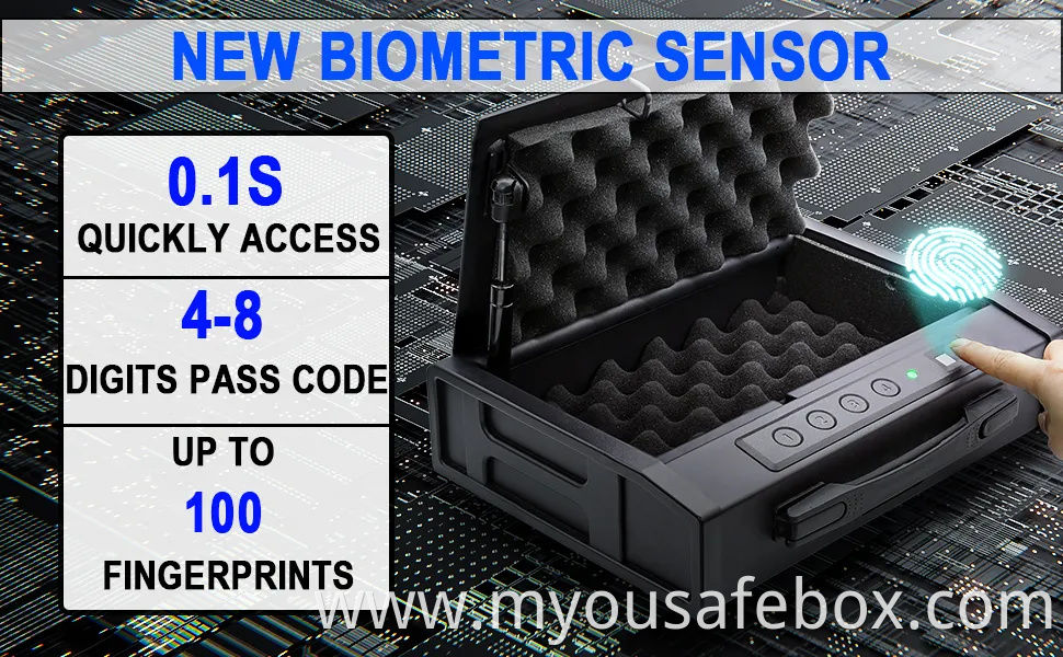 Biometric Gun Safe,Gun Safe for Pistols,Quick-Access Handgun Safe,Two Firearm Capacity with Fingerprint Lock and Key Pad,Gun Lock Box for Home,Nightstand and Ca